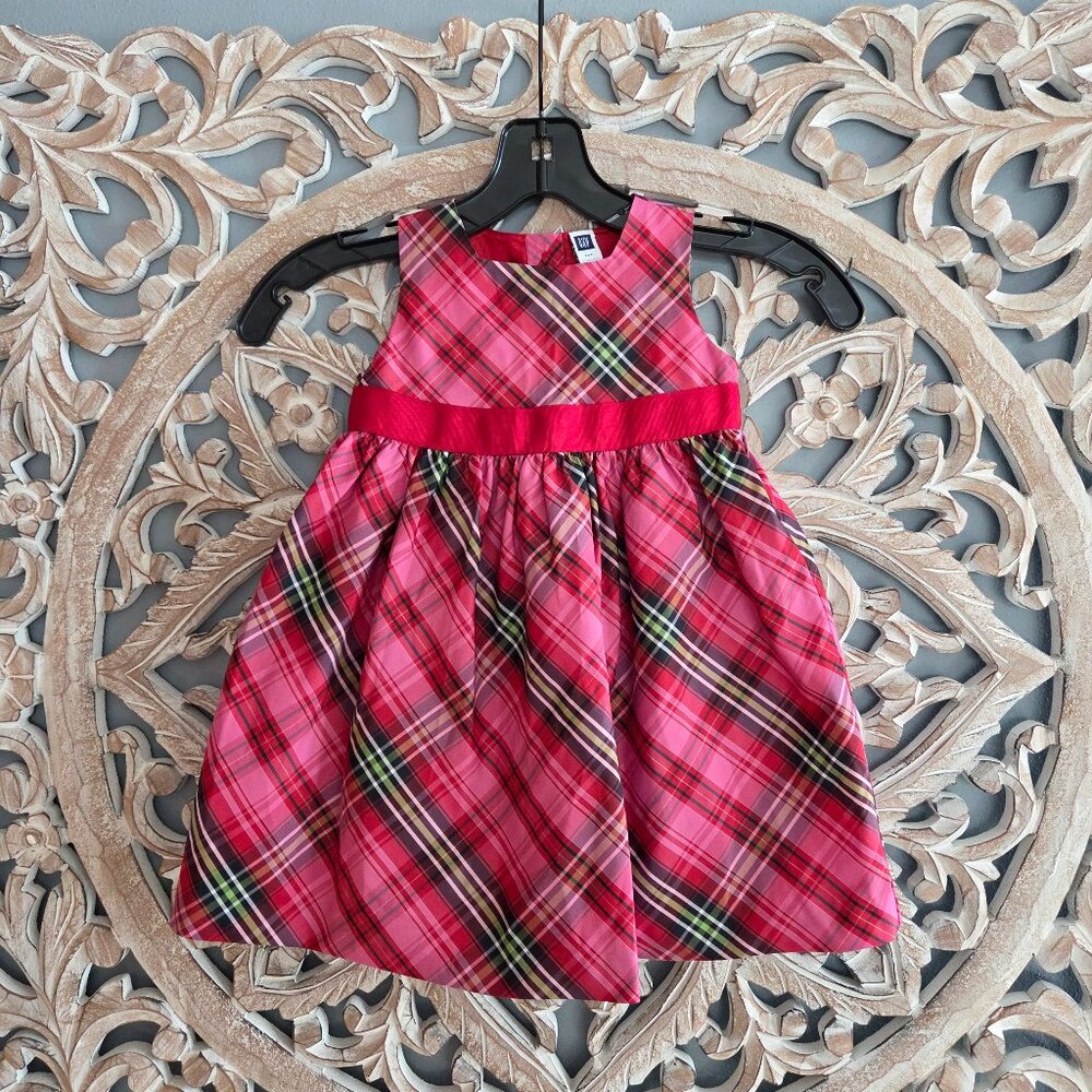 Gap toddlers girls red and pink dress plaid sleeveless size 2